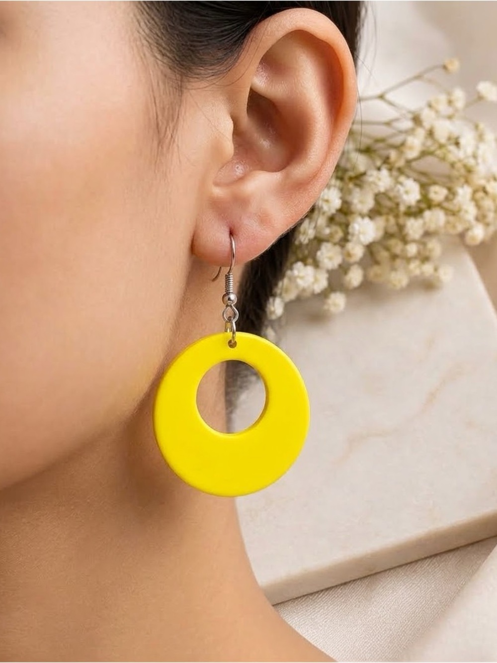 Bright Yellow Statement Hoop Drop Earrings | Bold Retro Jewelry